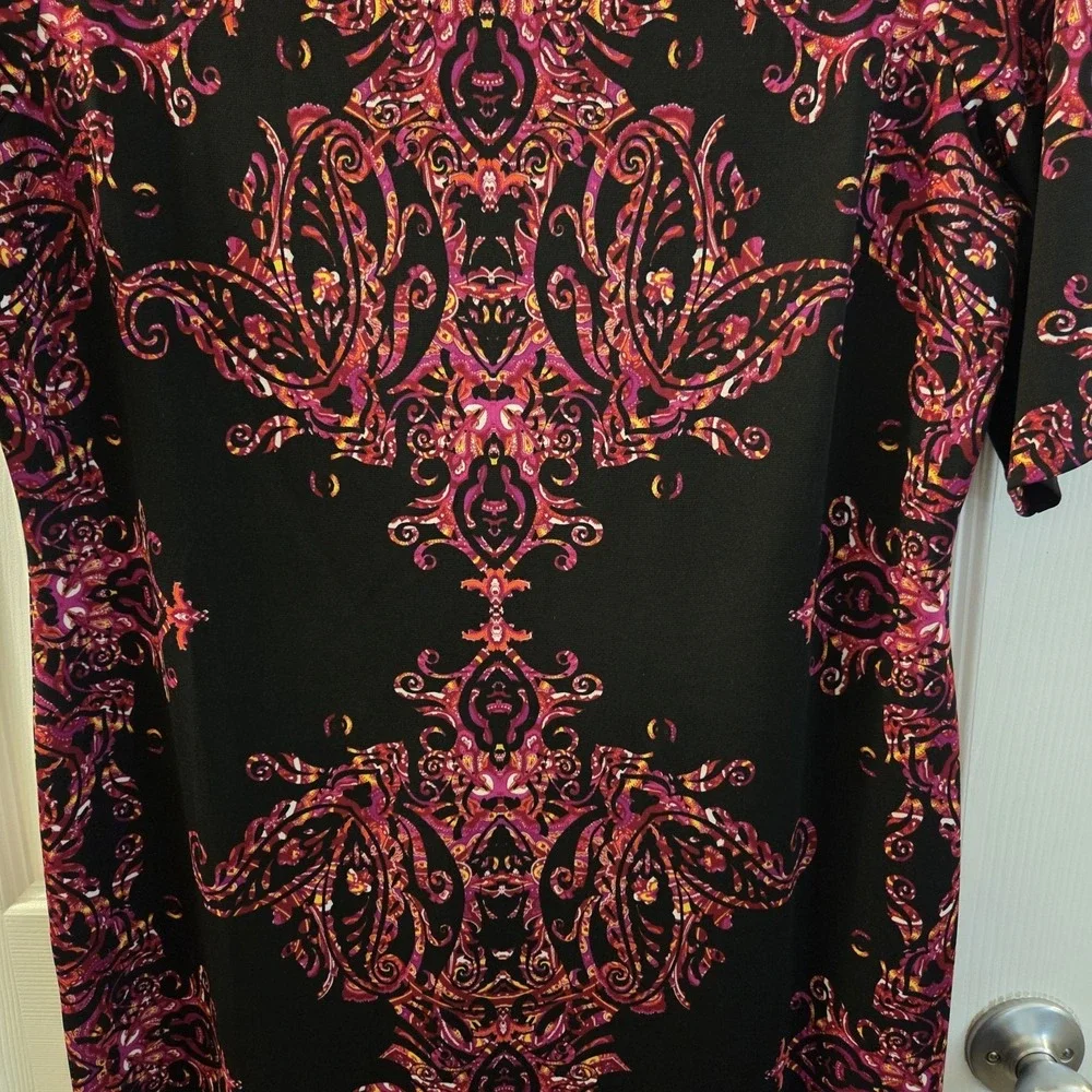 Chico's sz 2 or Large black geo print knee length‎ dress artsy chic boho career